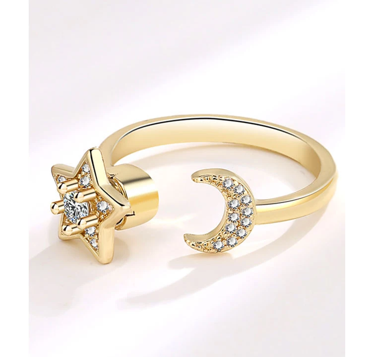 VENTFILLE 925 Sterling Silber Mond Und Sterne Zirkon Drehbare Ring Für Frauen Geschenk Diamant Stress Lindern Ring Schmuck Großhandel – Detail 14