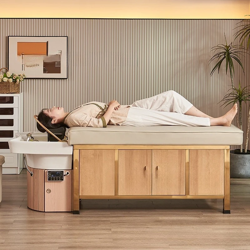 Solid wood shampoo bed Ceramic basin Flushing bed Water circulation Fumigation head Treatment bed with water heater
