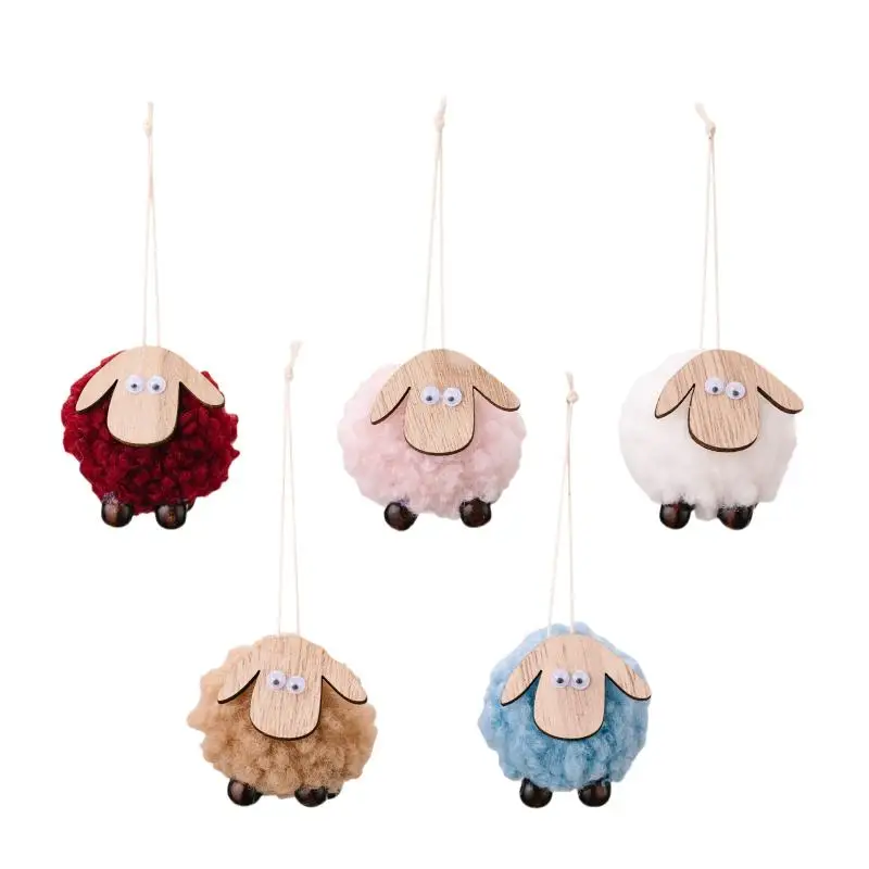 1 Stück kleines Schaf-Ornament, Weihnachtsbaumschmuck, Wolltier-Anhänger, handgefertigtes Holz-Accessoire für Zuhause, Weihnachten – Detail 8