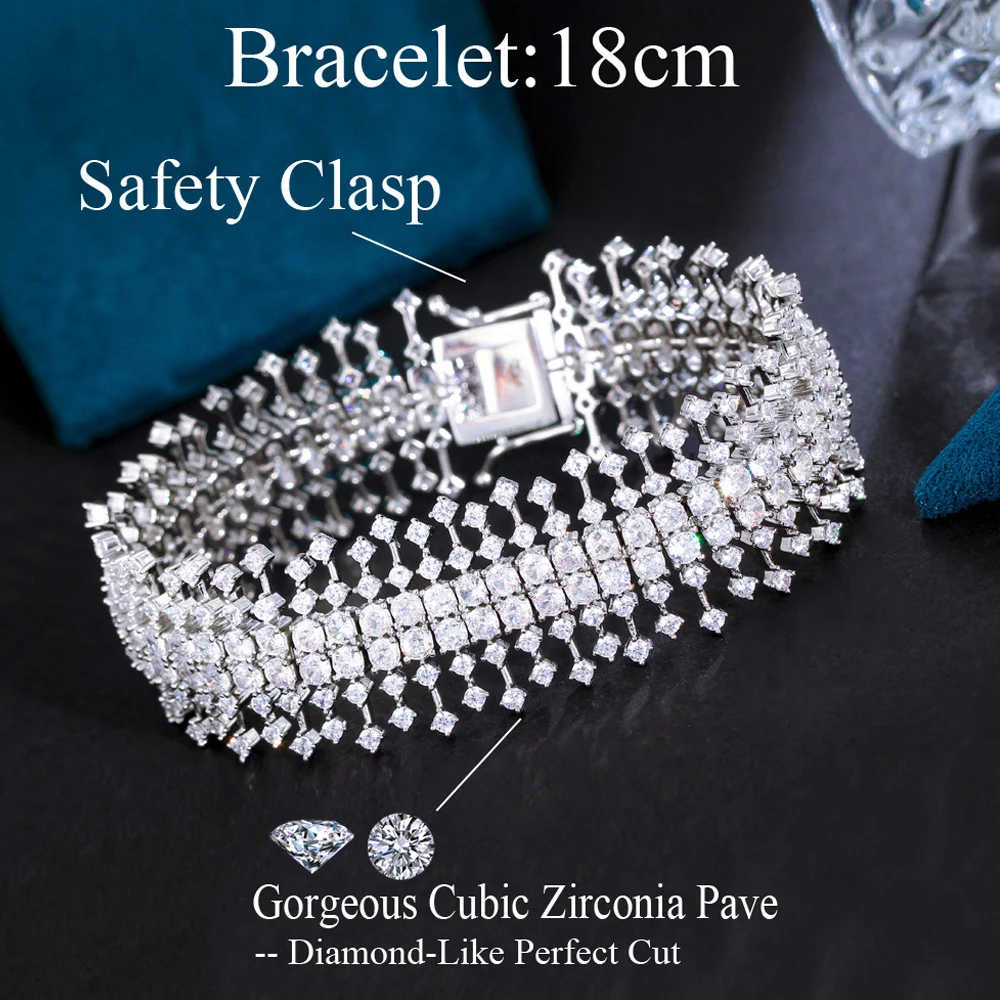 ThreeGraces Sparkly Cubic Zirconia Silver Color Luxury Big Wide Bridal CZ Bracelet for Women Fashion Party Dress Jewelry BR267