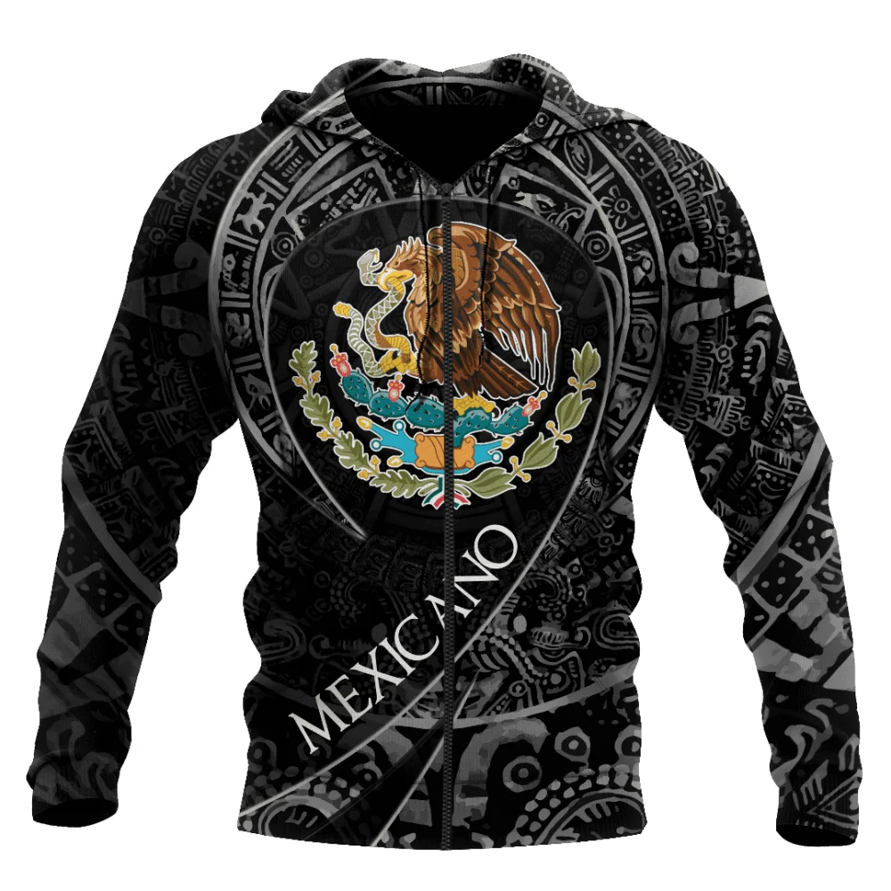 

Mexico National Flag Eagle Print Men's Hooded Shirt Autumn and Winter Casual Y2k Zip Up Hoodie Fashion Oversized Sweatshirts Top