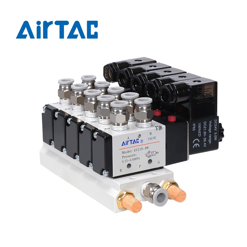 Imagem -02 - Airtac Original Dc12v 24v Ac220v da Combinação 4v21008 da Multi-maneira da Válvula Solenóide com Encaixes Válvulas Solenóides da Posição do Porto 2