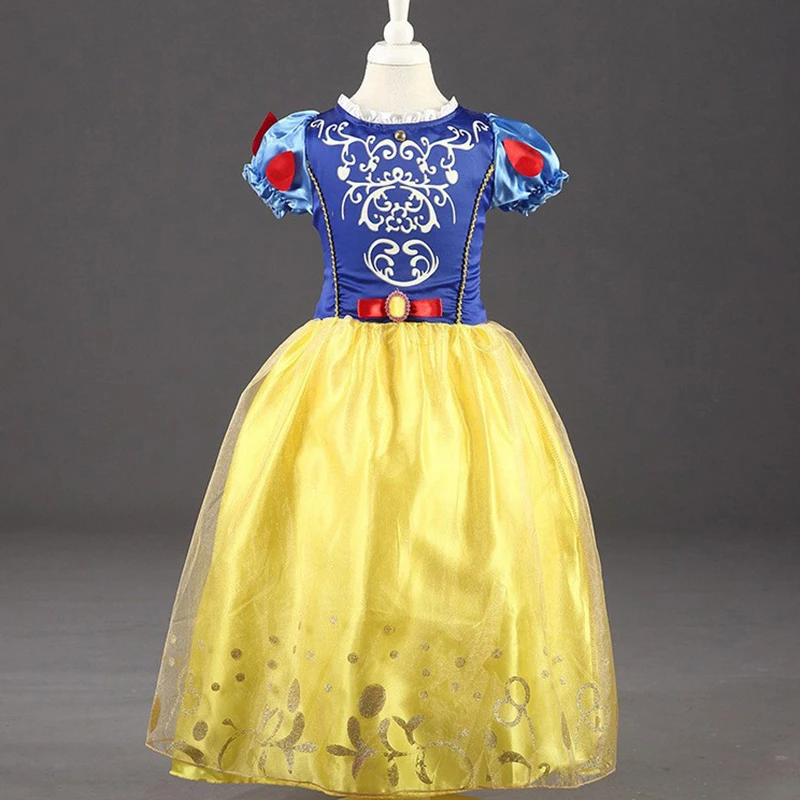 

Disney Girls Snow White Party Dress Christmas Birthday Carnival Dresses Up Rapunzal Belle Disguise Frock Sweet Kids Floral Frock