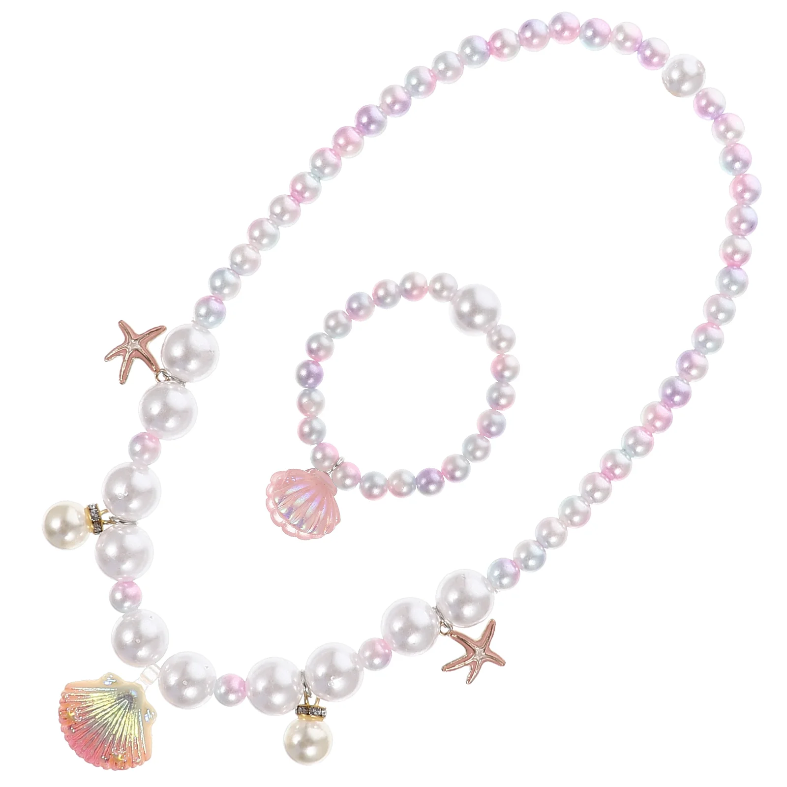 Children's Pearl Necklace Little Jewelry Gift Girls Bracelet and for Kids Kit Cartoon Abs Shell