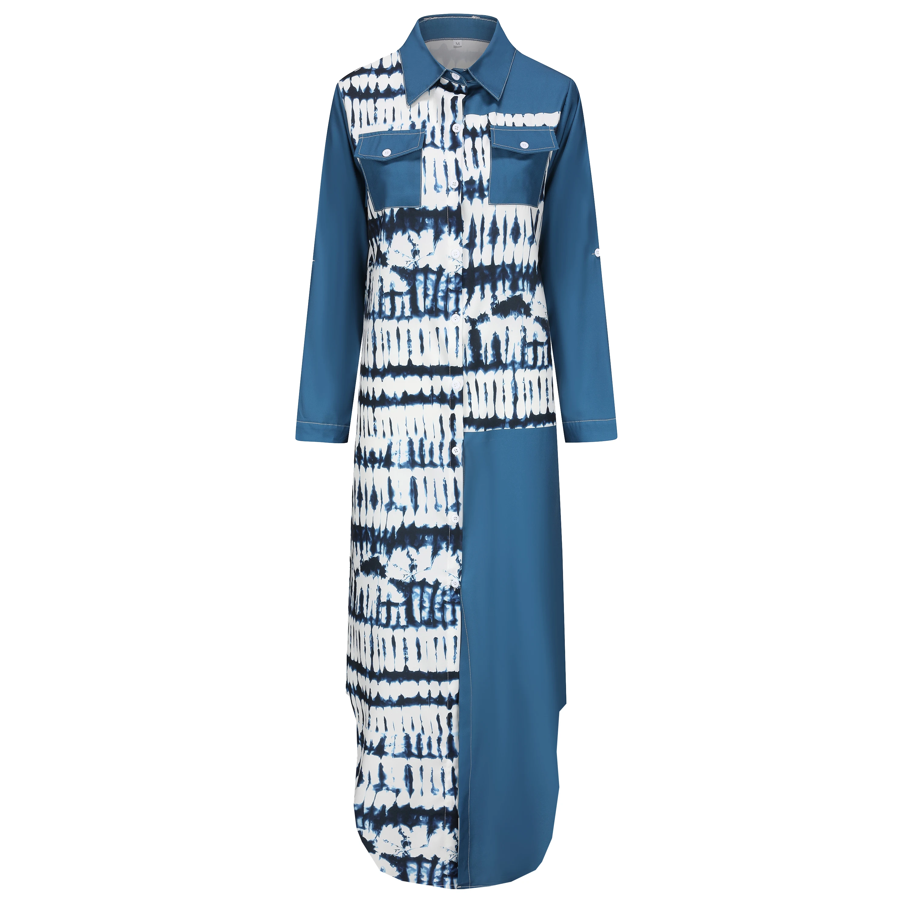 Women Button Down Maxi Shirt Dresses Casual Long Sleeve V-neck Long Dress Females 2024 Fashion Printed Loose Blouse Shirt Dress