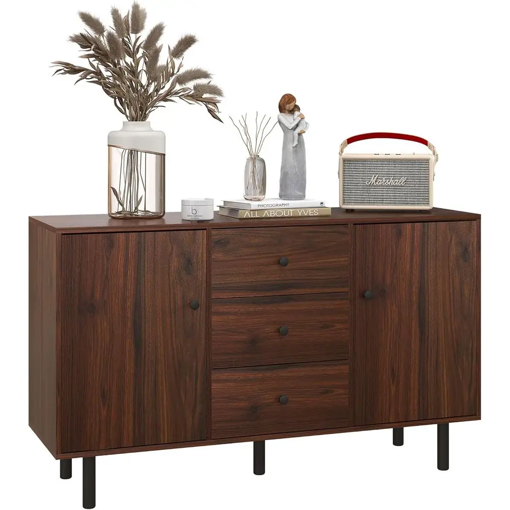 

Brown Storage Sideboard with 2 Cupboards, 3 Drawers, and Adjustable Shelves for Dining and Living Spaces