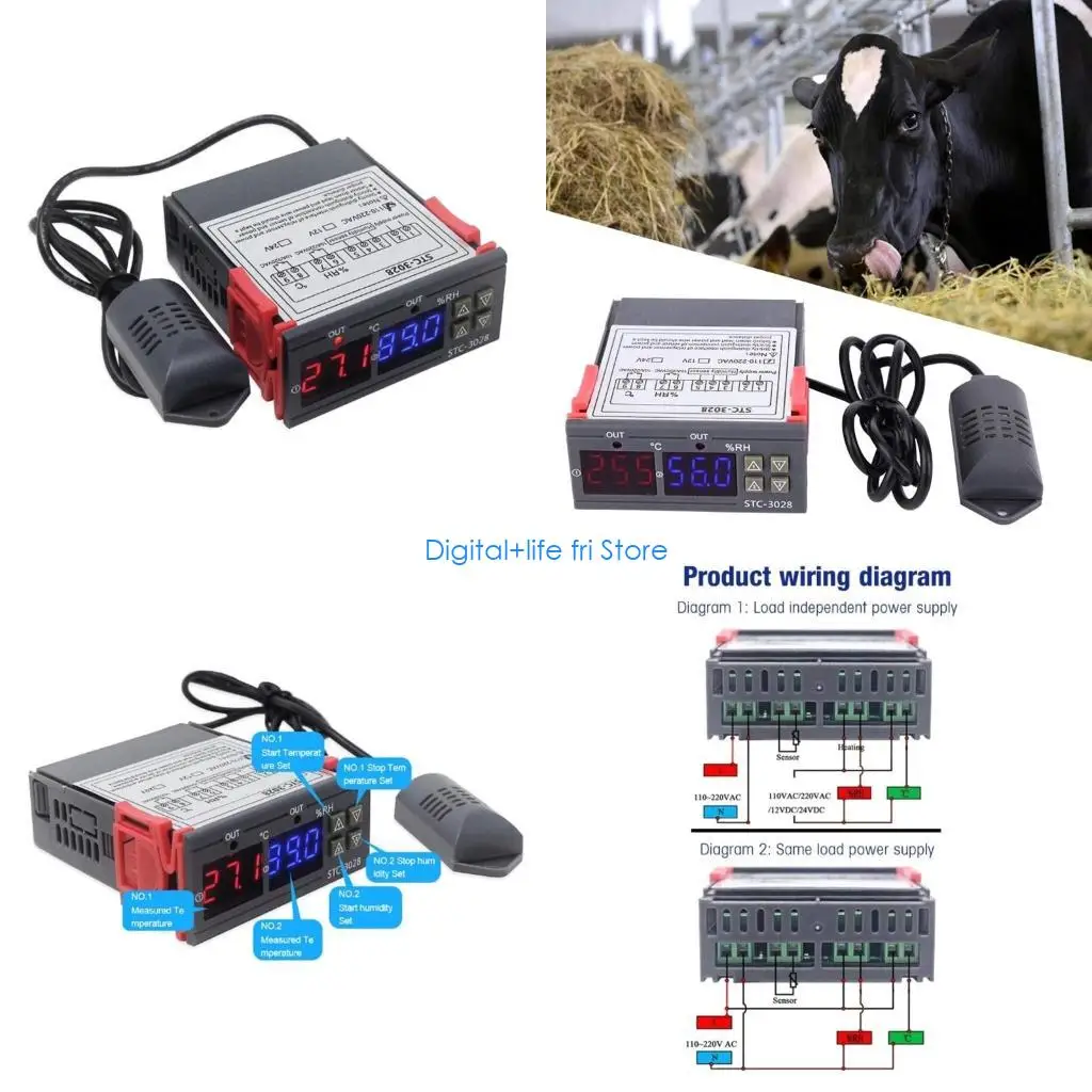 

E06D Digital Thermostat STC-3028 for Incubator Hygrometer Thermometer Temperature Controller Thermoregulator Heating Cooling