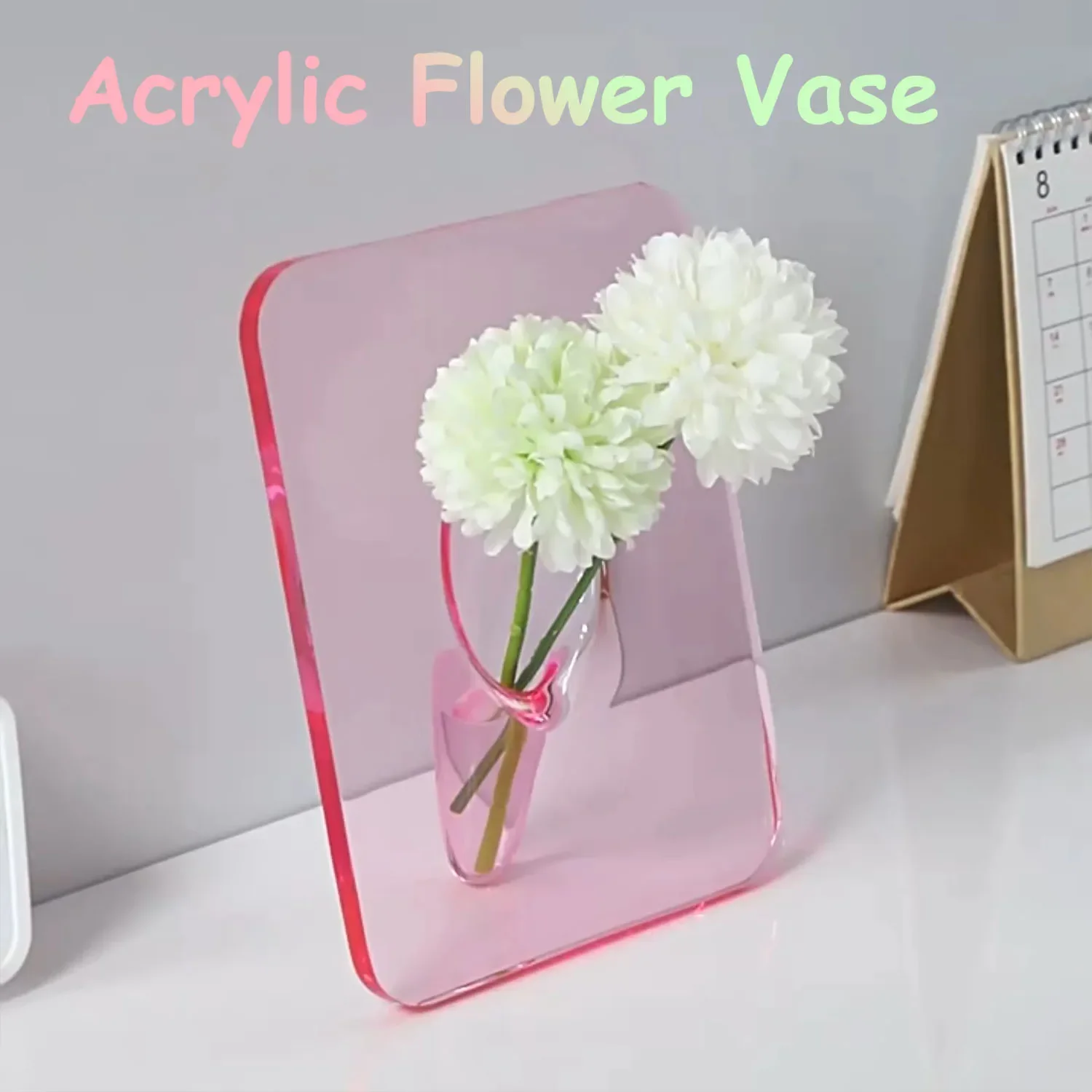 

Tabletop Photo Frame Vase,Transparent Pink Clear Acrylic Vase,Propagation Flower Vase Rectangular,Art Deco,Modern Minimalist