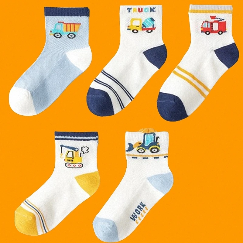 Chaussettes en maille respirante pour enfants, chaussettes anti-boulochage, impression de dessin animé, série pour hommes, printemps et été, nouveau, 5/10 paires, 2024