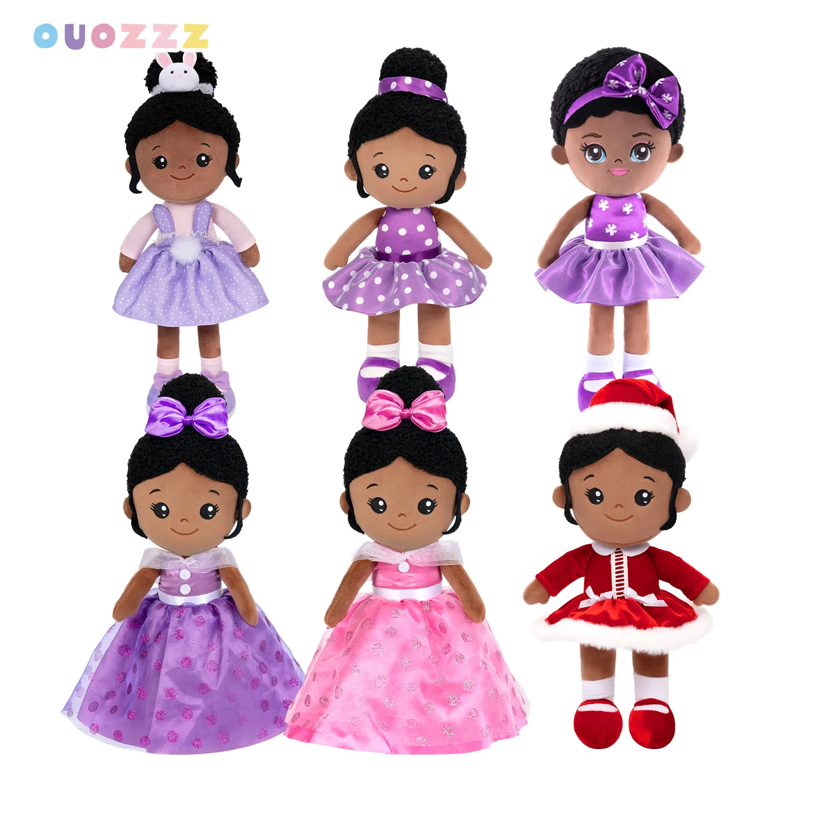 OUOZZZ Plush Dolls for Girls African American Rag Doll Kawaii Soft Stuffed Plush Doll Toys Children Reborn Gifts