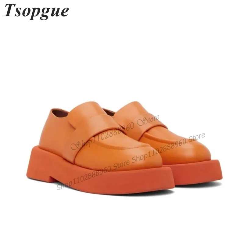 

Orange Matte Leather Thick-Soled Men Shoes Men's Loafers Pumps High Quality Casual Party Shoes 2023 Fashionable Zapatillas Mujer