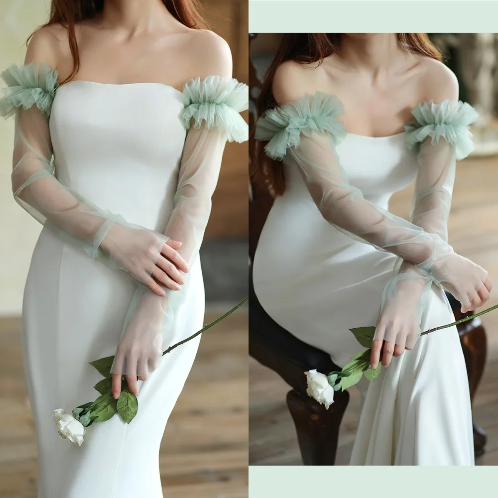 

Elegant Long Sleeves Bridal Sleeves Pleated Transparent Arm Covers Removable Multiple Colors Gauze Sleeves Bride