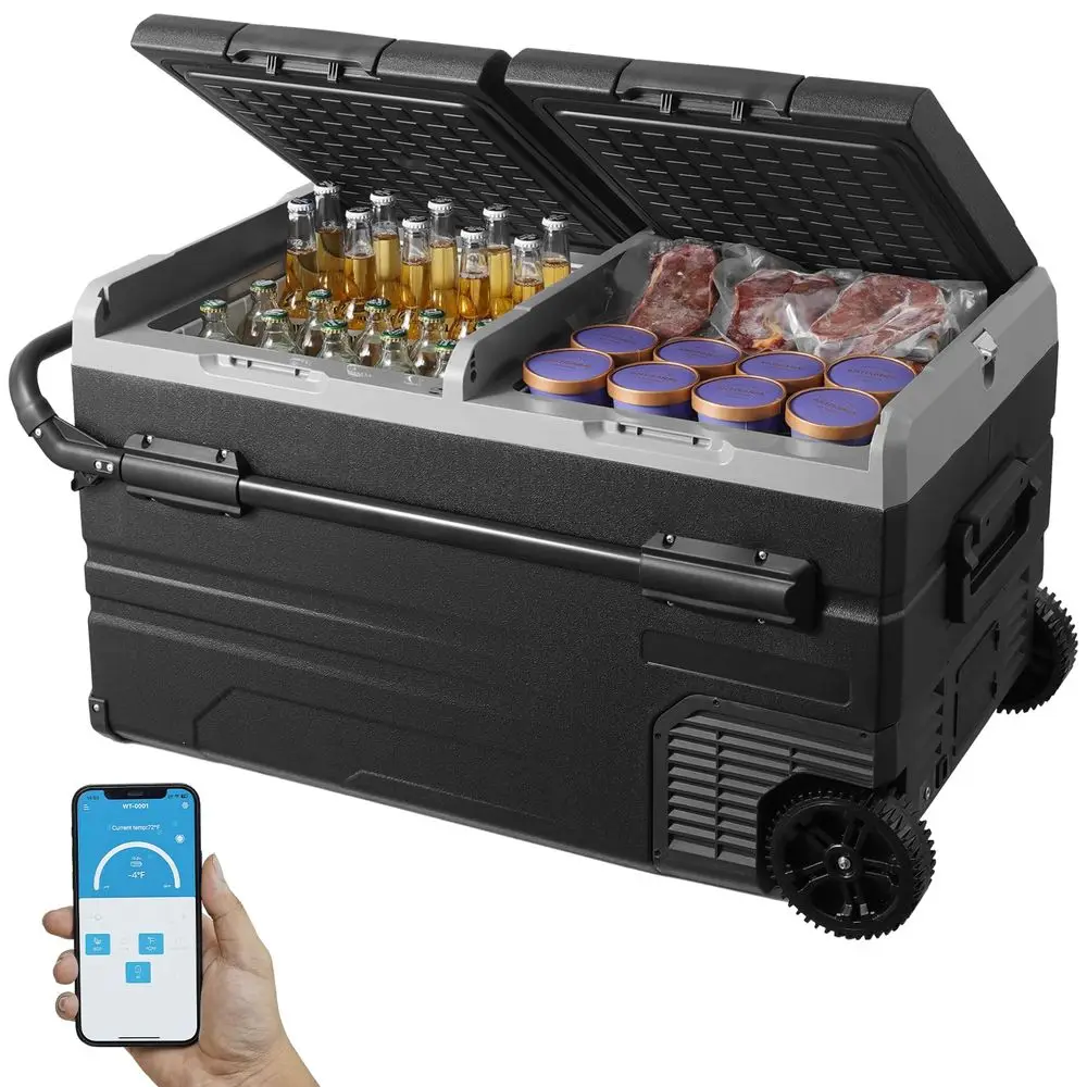 

Car Refrigerator 115L, Dual Zone Portable Freezer with Wheels amp Handle, 4 to 68, 12 24V DC amp 100240V AC Compressor Cooler f