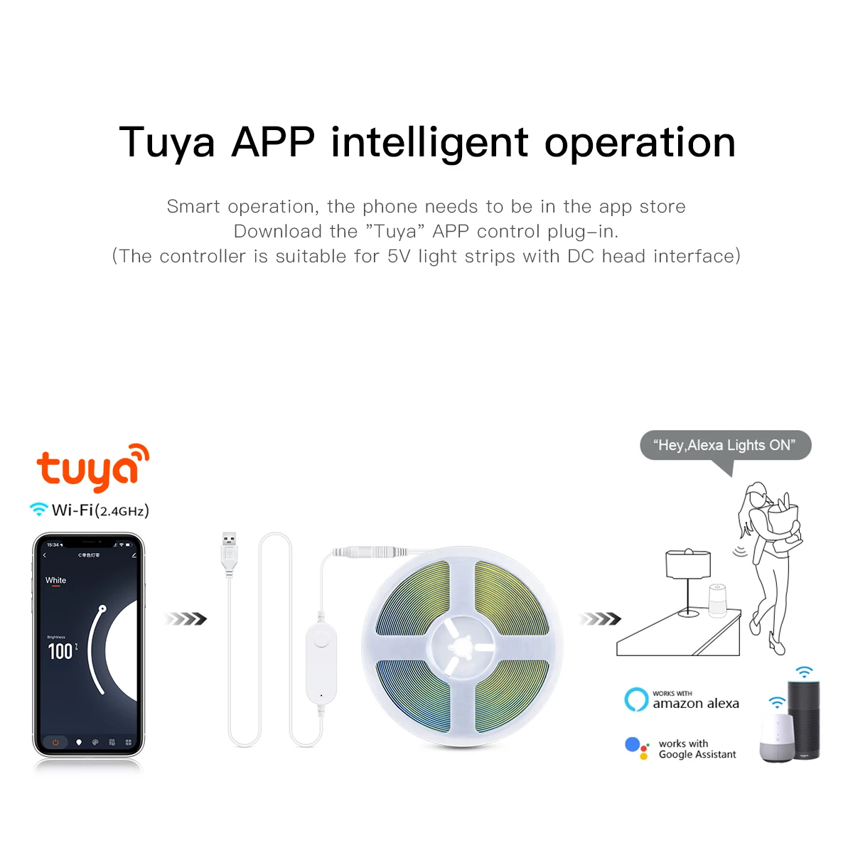 USB 5V TUYA Single Color LED Strip Light Dimmer Controller Smart WIFI App Remote Control Switch Work with Alexa Google Home