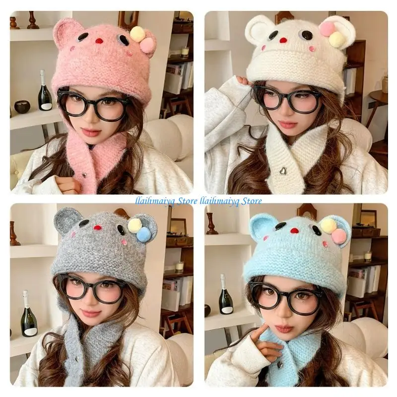 

573B Oversized Bear Hat with Ear Solid Color Skiing Hat Hood Cartoon Photo Props