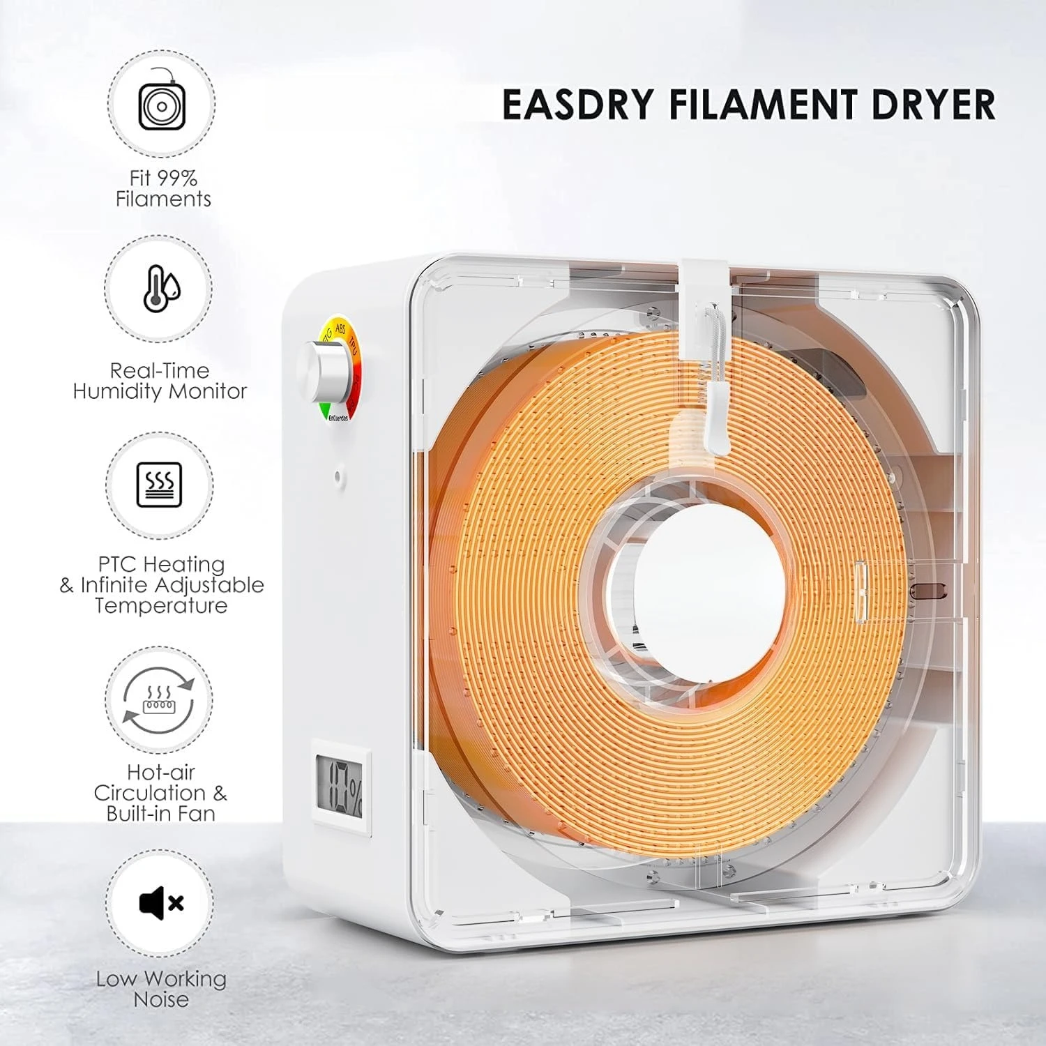 

3D Printer Filament Dryer Box Easdry with Fan, 3D Filament Storage Dry Box Dehydrator, Adjustable Temperature, Humidity Control
