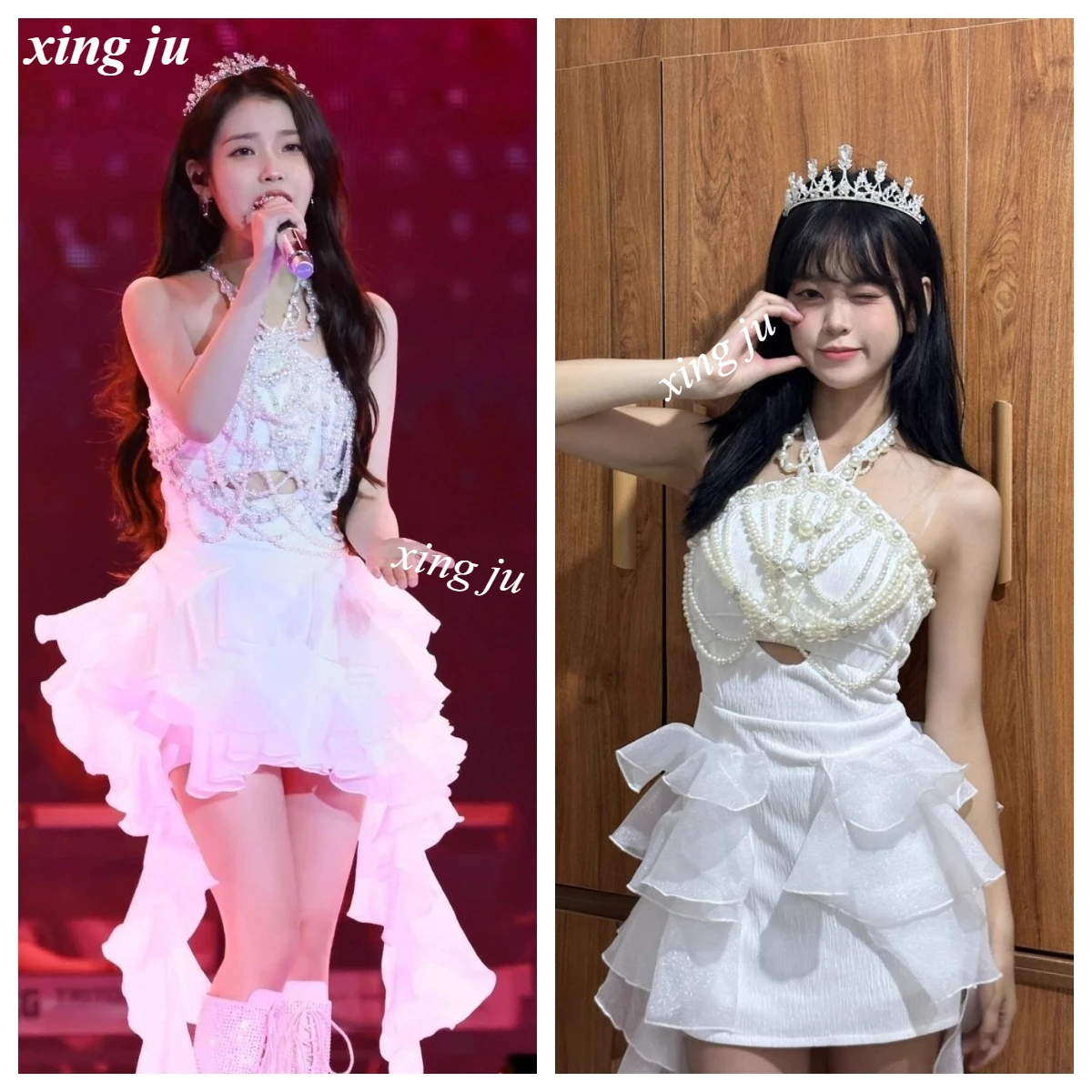 

Kpop Korean Singer Concert White Pearl Halter Vest Dress Jazz Dance Performance Costumes Nightclub DJ Women Hip Hop Stage Outfit