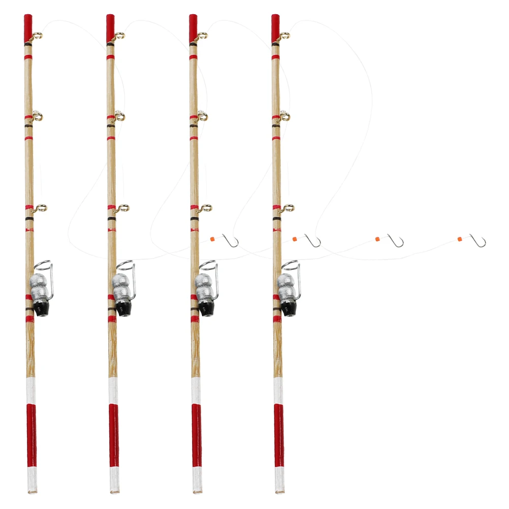 

4 Pcs Miniature Fishing Gear Set Toy Dollhouse Rod Simulation Cake Dioramas Accessory