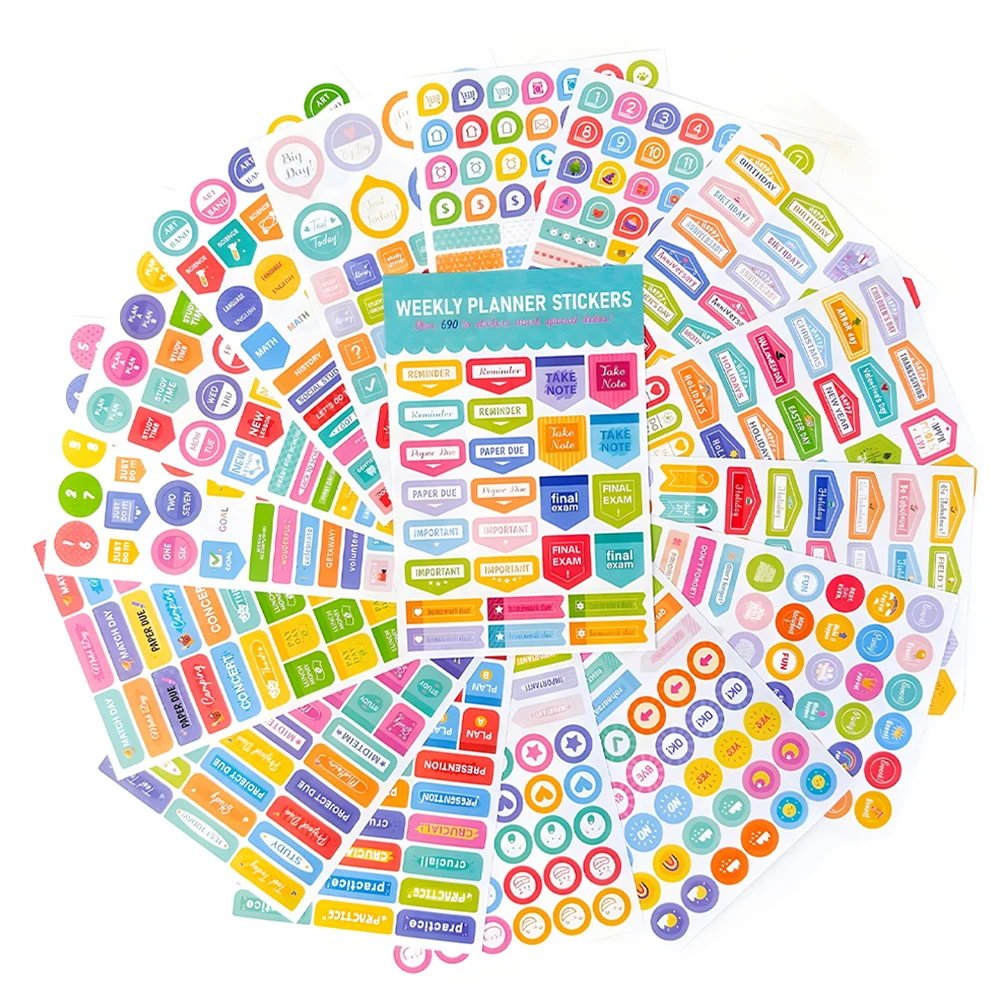 

16 Sheets Planning Stickers Scrapbook Supplies Decorative for Journaling Daily Diary Hand Account Scrapbooking