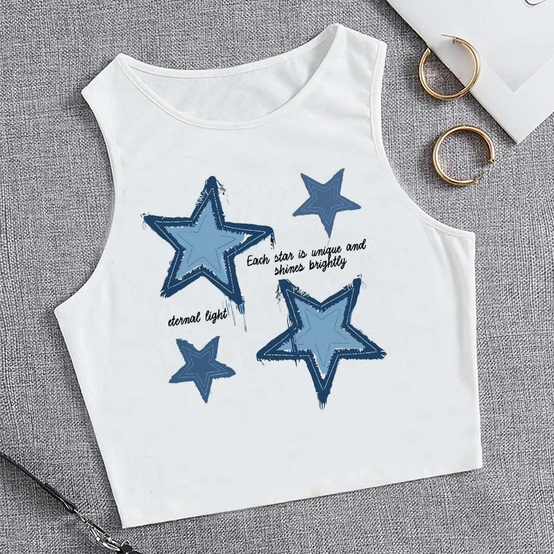 Retro Star Vintage Mädchen-Print 90er Jahre Crop-Top Ärmelloses Damen-Tanktop Stylische Weste Kurzes Oberteil Lässiges Shirt Y2k Mode