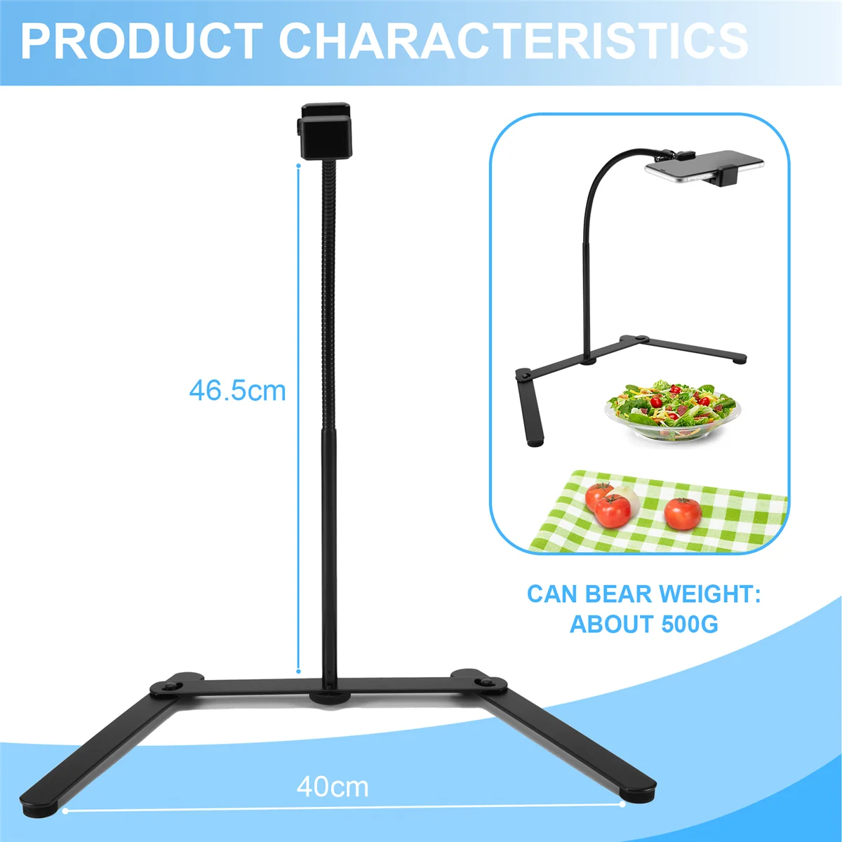 

Adjustable Tripod with Cellphone Holder, Overhead Phone Mount, Table Top Teaching Online Stand for Live Streaming