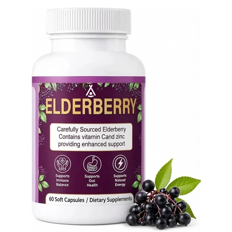 Contains 1200mg of Black Elderberry Extract, 60 Capsules, Daily Health Supplements, Antioxidants, and Digestive Support