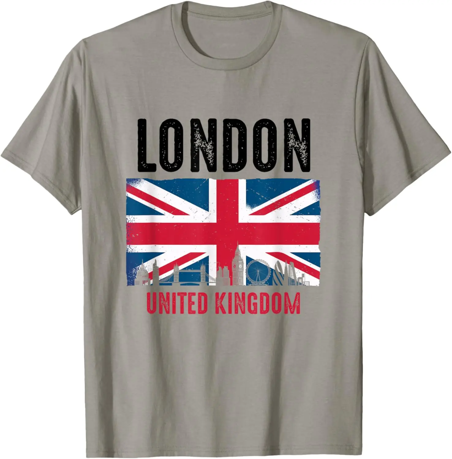 

London UK Flag Skyline Graphic Tee Vintage Style Cotton T-Shirt for Trip