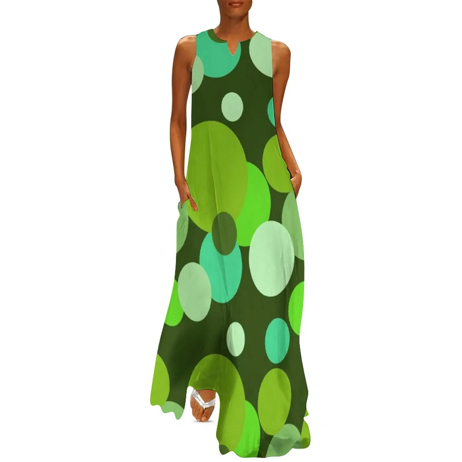 

Big 70s polka dots in green Long Dress elegant dresses for women Women dresses summer dress dresses