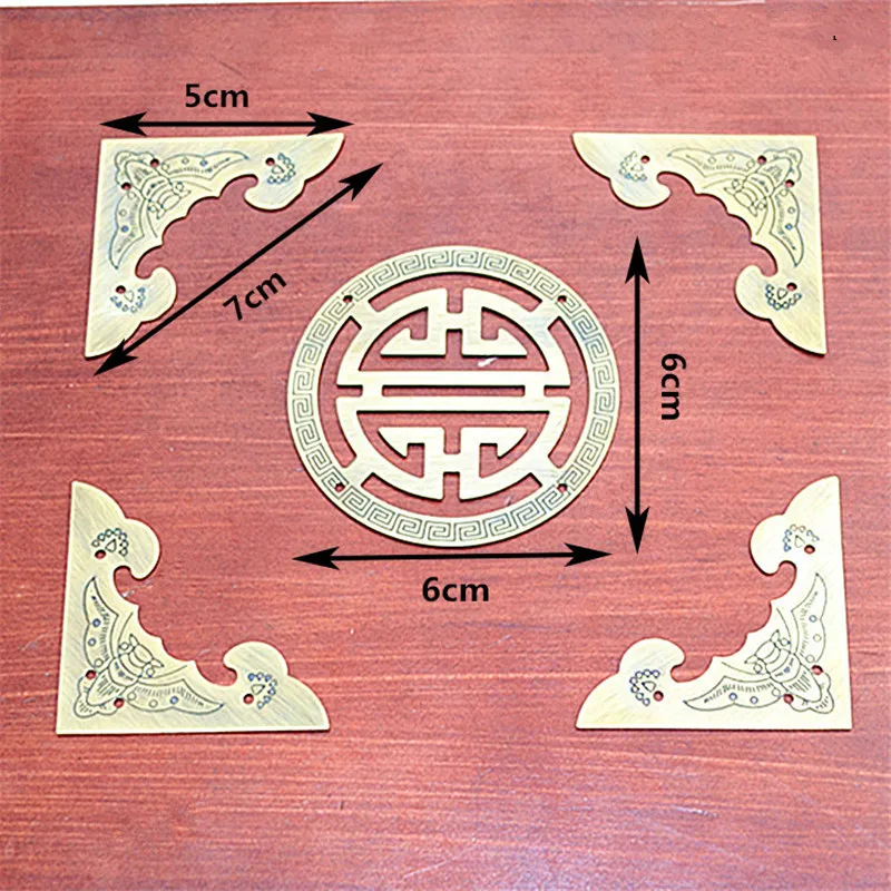 1set Antique Set The Corners Furniture Protection Decorative Brackets Chinese Wooden Box Copper Wrap Corner Furniture Fittings