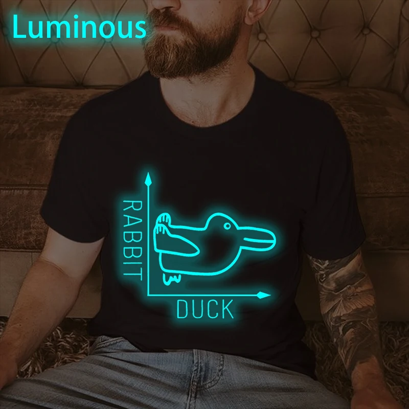 

Funny Rabbit Duck Print T Shirt Men Crewneck Short Sleeve Casual Sport Tees 2026 Streetwear Luminous Male Tops Homme Camiseta