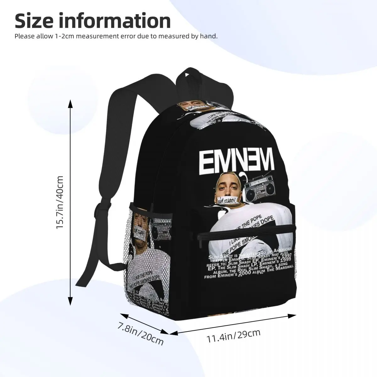 حقيبة ظهر مدرسية للطلاب من Eminem Slim Shady Music Rap حقيبة مدرسية للمشي لمسافات طويلة والسفر للرجال والنساء حقيبة كتب عصرية حقائب كتف