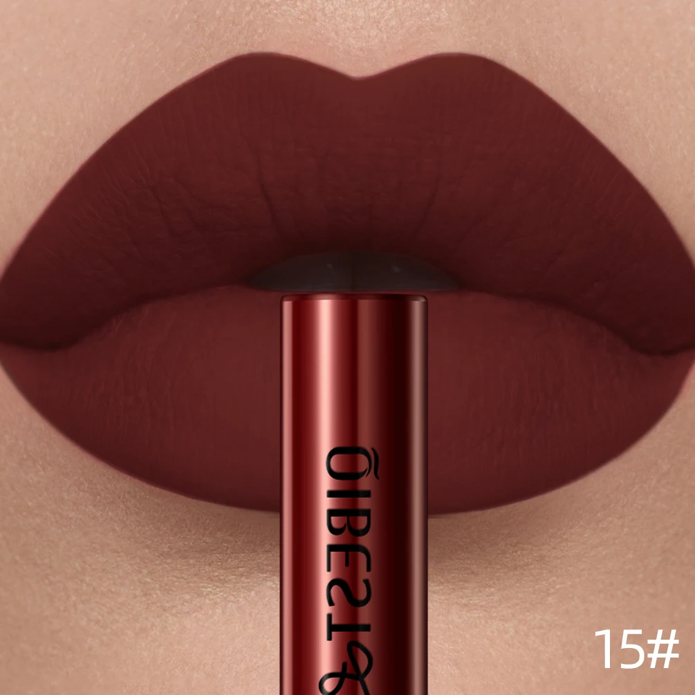 QIBEST Mattflüssiger Lippenstift, wasserdicht, langlebig, samtiger Lipgloss, Tönungsröhre, matt, nacktes Pigment, roter Lipgloss, Lippen-Make-up