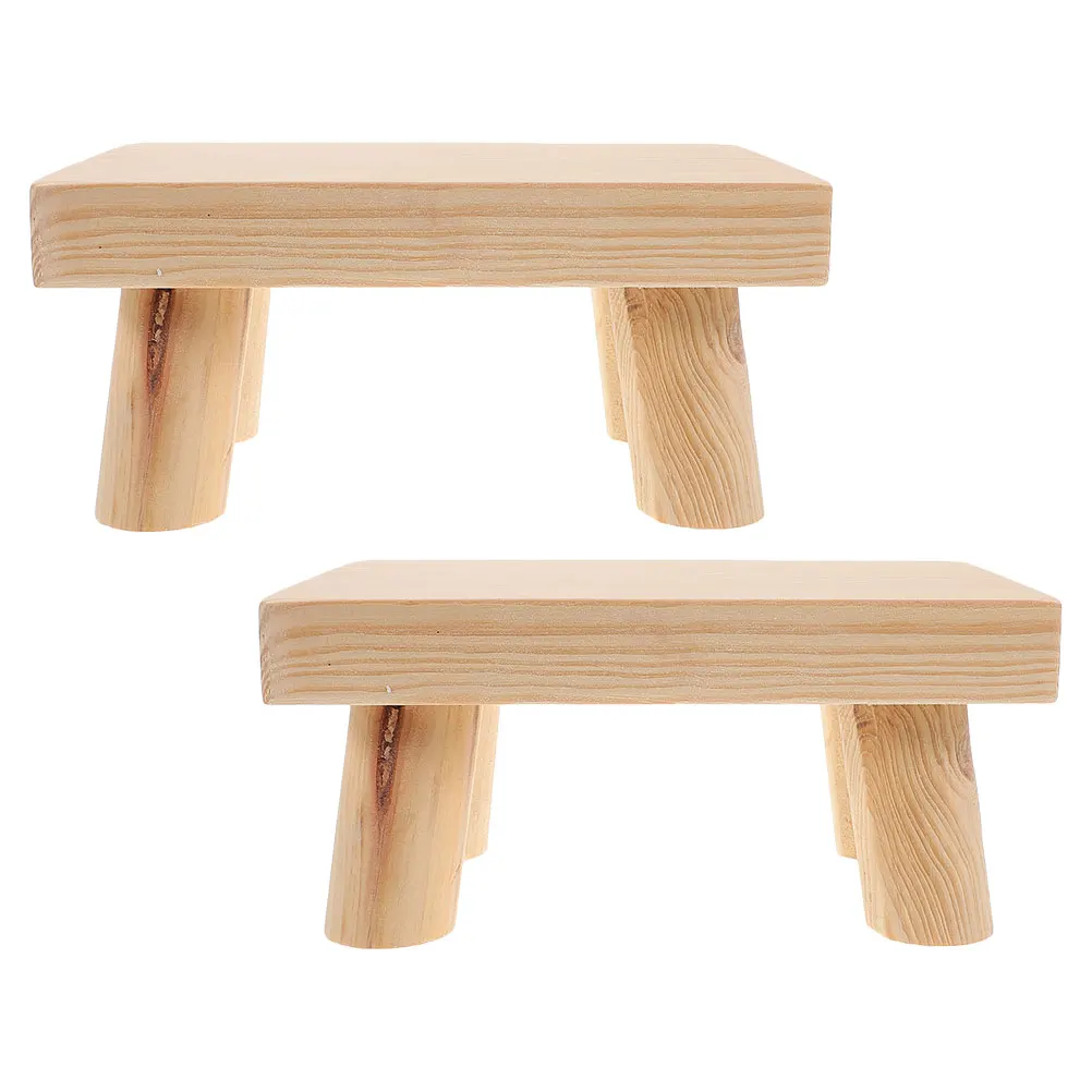 

2 Pcs Children's Mobile Footstool Short Stools Baby Kids' Step Wooden Kitchen Toddler