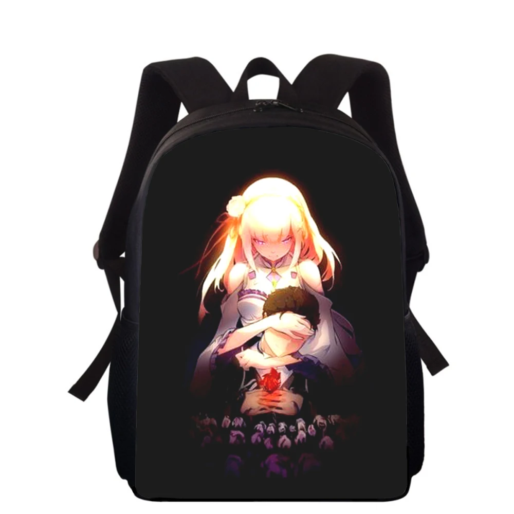 Zero rem zero rem anime mochila para menino e menina, mochila escolar com impressão 3d, mochila escolar para alunos do ensino primário, 16 polegadas