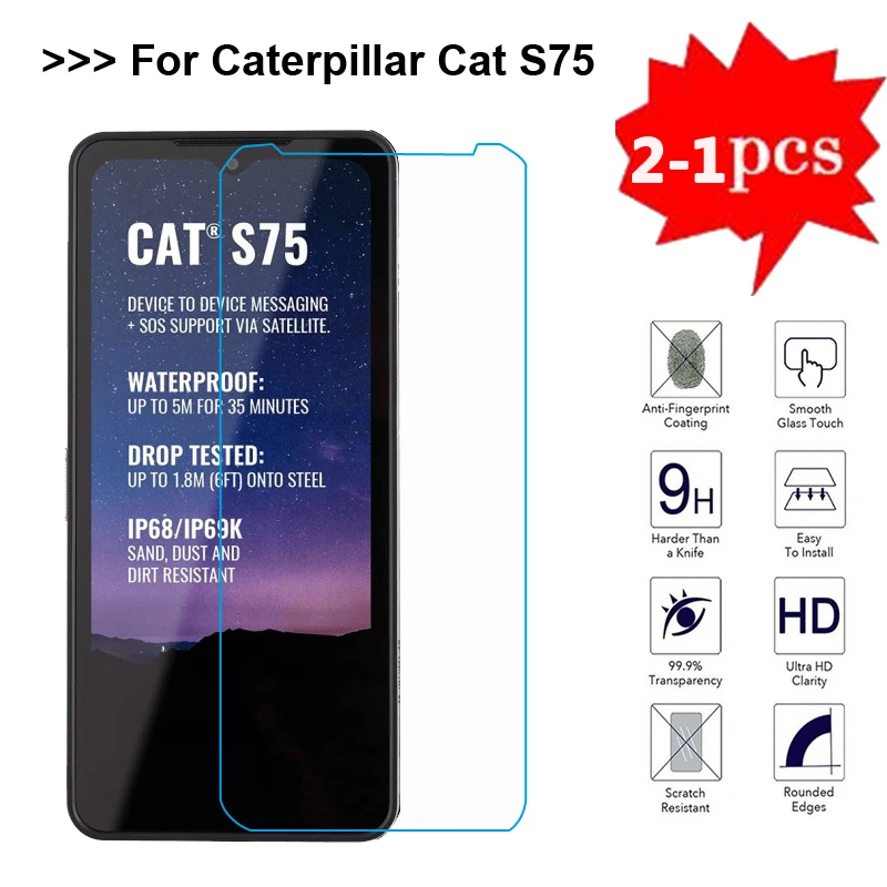 2-1PC Tempered Glass For Caterpillar Cat S75 Screen Protector 9H Protective Glass Cover For Cat S75 S 75 6.58