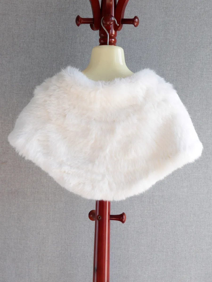 2025 fashion handmade double-sided woven rabbit fur shawl fur shoulder bridal gown shawl Japanese white