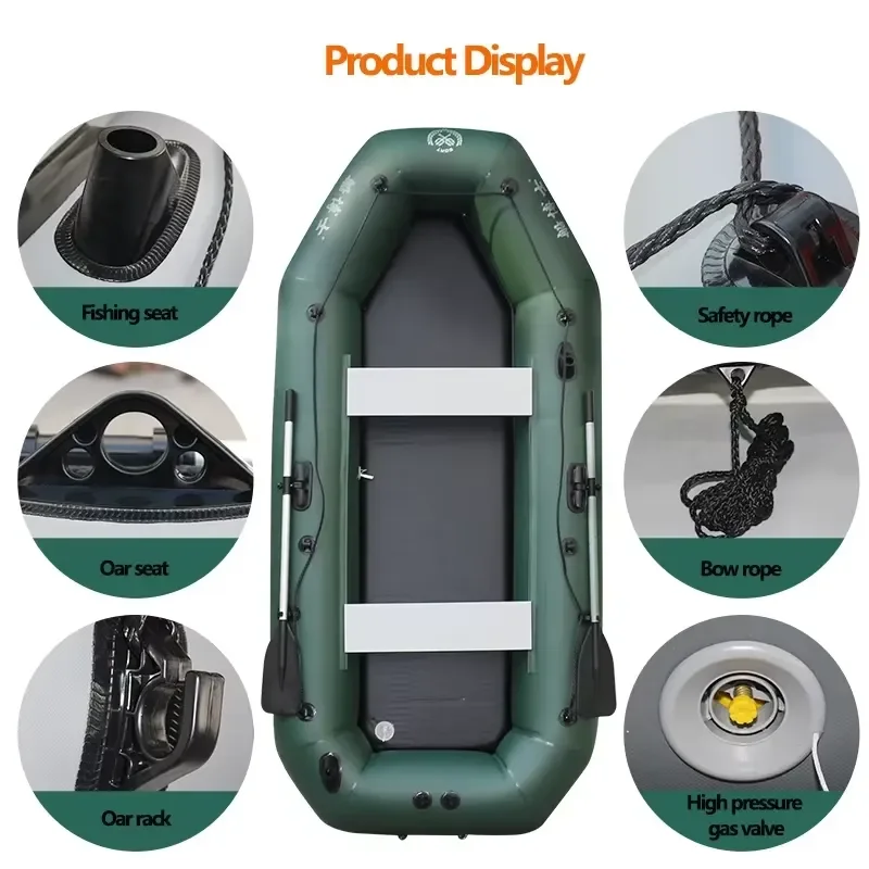 for 1.75-3.6m Green Fishing Kayak PVC Inflatable Boat with Air Deck Bottoms Set Raft Rubber Dinghy and Inflatable Clip Net