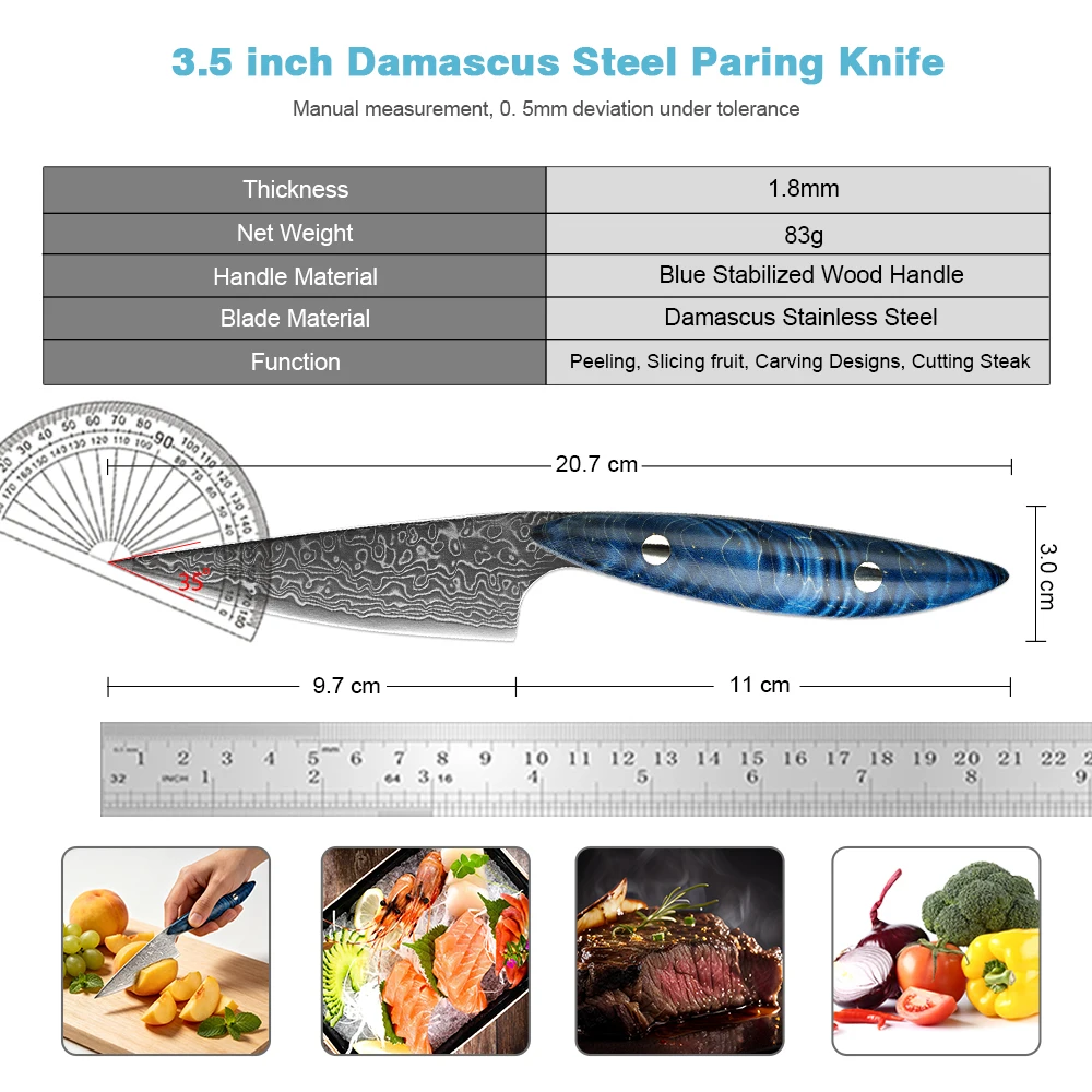 XITUO Japanese Paring Knife 3.5 Inch, Kitchen Small Knife for Vegetables Fruit Sharp Damascus Steel, Unique Stable Wooden Handle