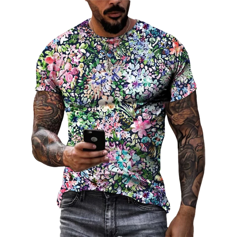 Fashion Beautiful Personality Plant Flowers Unisex T-shirts Summer 3D Street Style Trend Men Round Neck Short Sleeve Print Tees