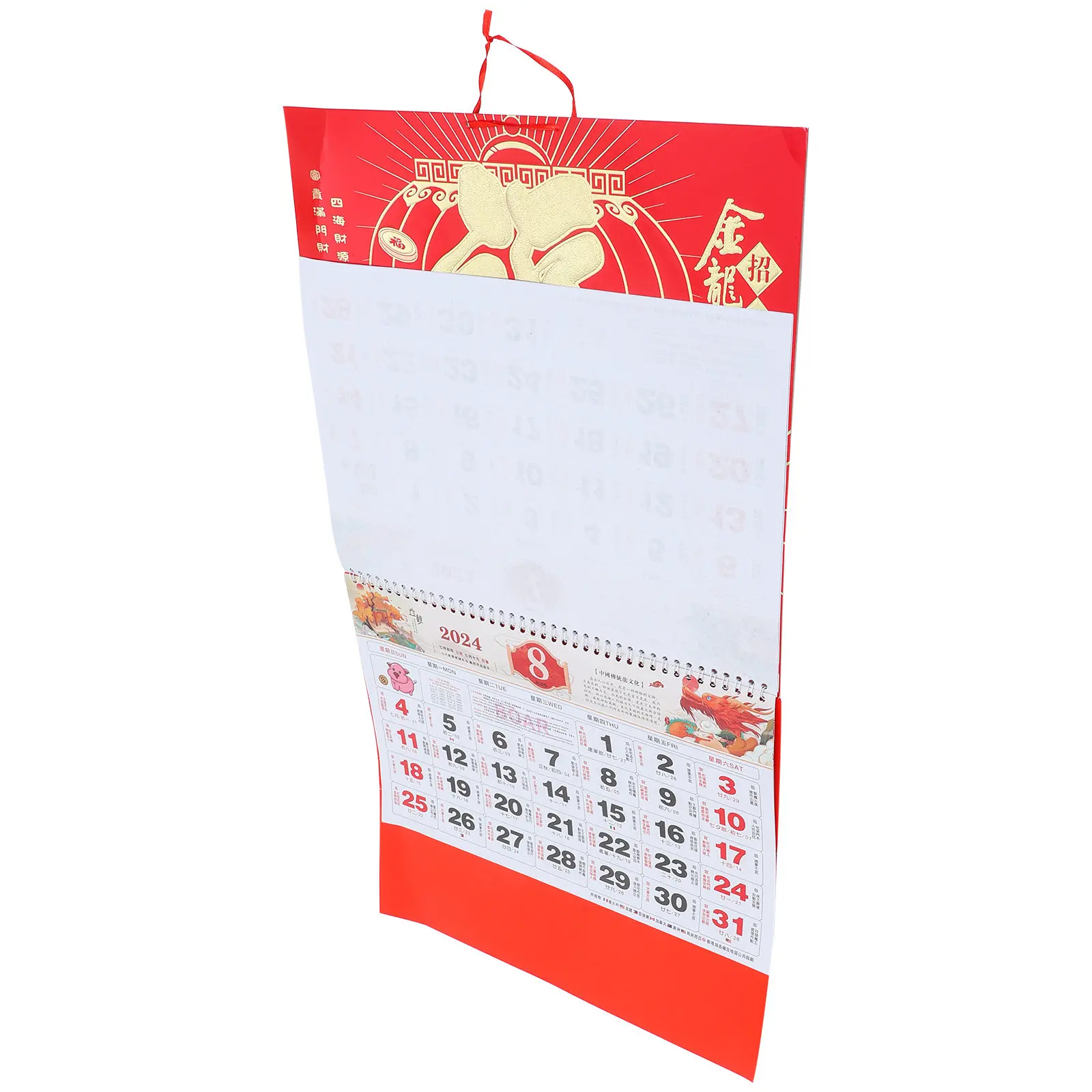 

2024 Delicate Hanging Monthly Calendar Chinese Style Firm Binding Safe Material Rich Detail Bright Print Lunar Date Family Use