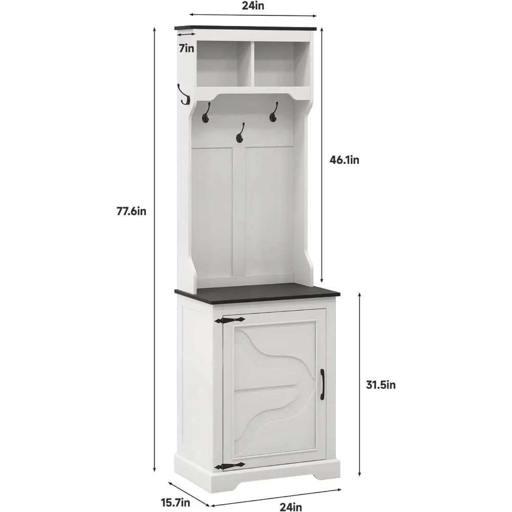 Farmhouse Narrow Coat Rack with Shoe Storage, 6 Shoe Cubbies & 4 Coat Hooks, Hall Tree with Shoe Storage Bench,