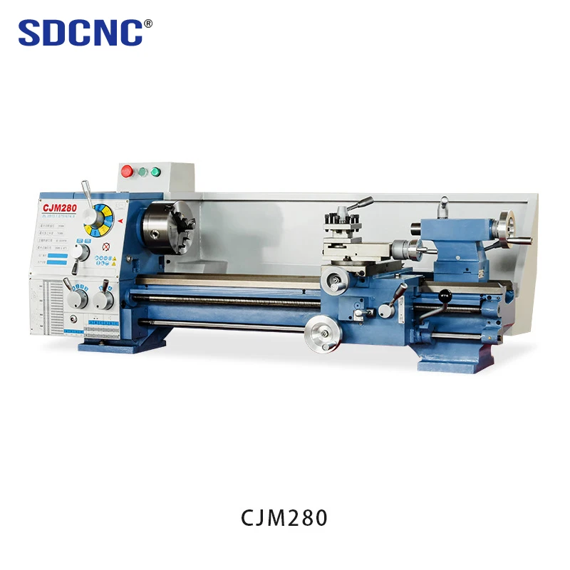 Torno de metal de banco manual económico CJM280 para uso doméstico, máquina de torno horizontal pequeña