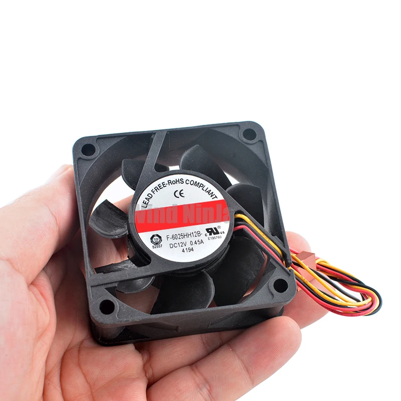 Ventilador de alta velocidade para Chassis, CPU Fonte de Alimentação, F-6025HHH12B, 6cm, 60mm, 60x60x25mm, DC12V, 0.45A, 3Pin, 5500rpm