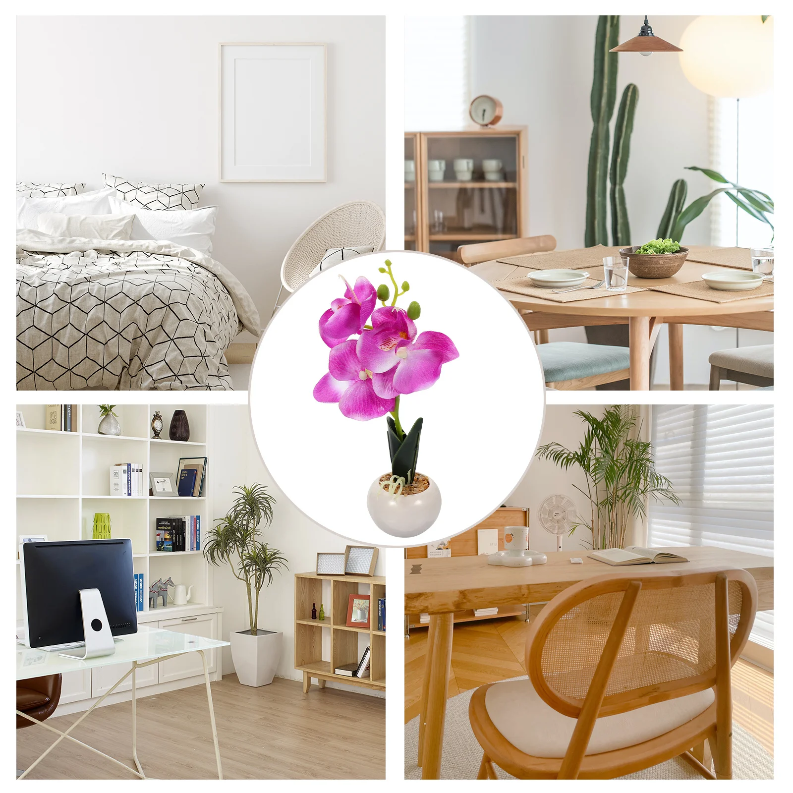 

Realistic Fake Potted Phalaenopsis Plant Decor Indoor Home Garden Office Space Tabletop Desktop Cabinet Bookshelf Kitchen