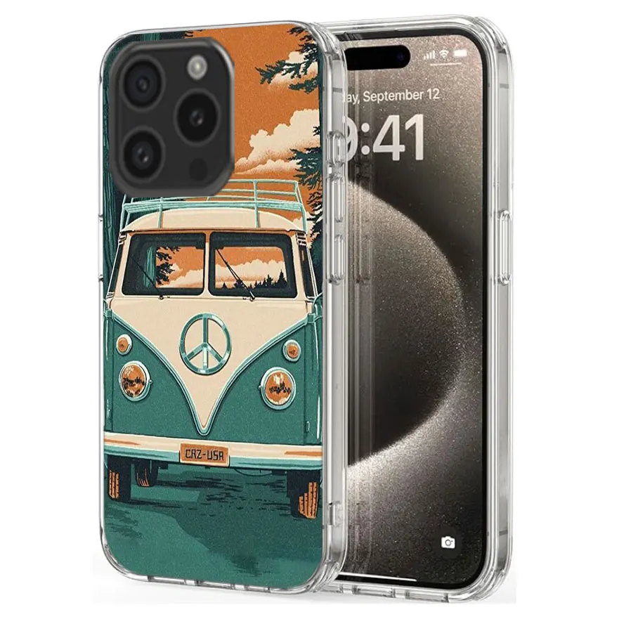 Hippie Peace Bus and Sunflower Clear Phone Case For Apple iPhone 12 13 Mini 11 14 15 16 Pro Max Cover XS MAX XR Soft