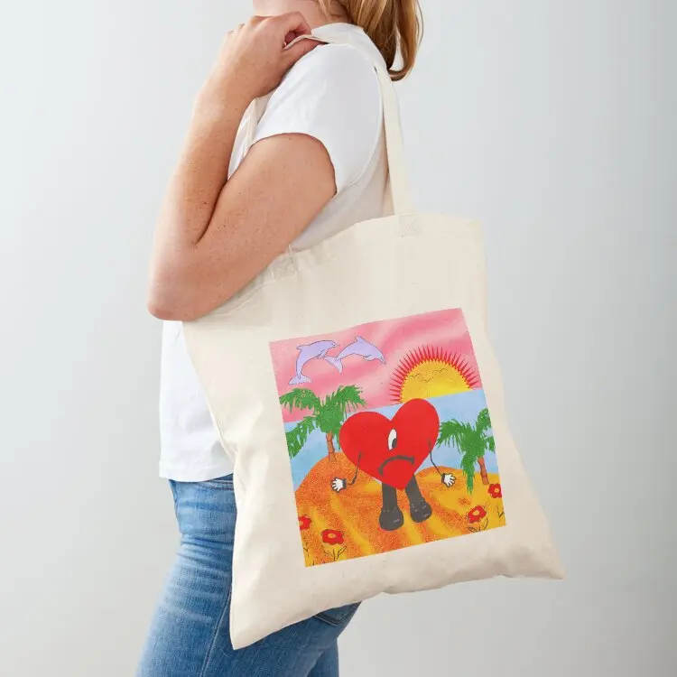 

Sad Heart Bad Bunny Verano Sin Ti Illustration Tote Bag large size bags Custom bag Women's bags shopping bags foldable