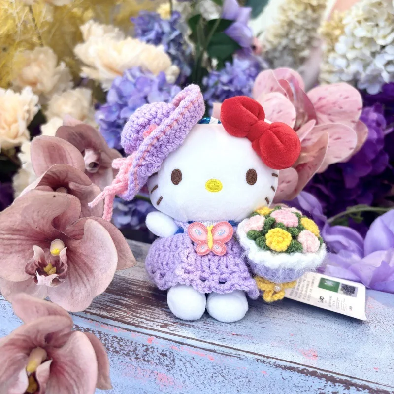 

Super Beautiful Hellokitty Purple Knitting Yarn Weaving Set Handheld Flower Key Chain Green Vitality Backpack Plush Pendant Gift