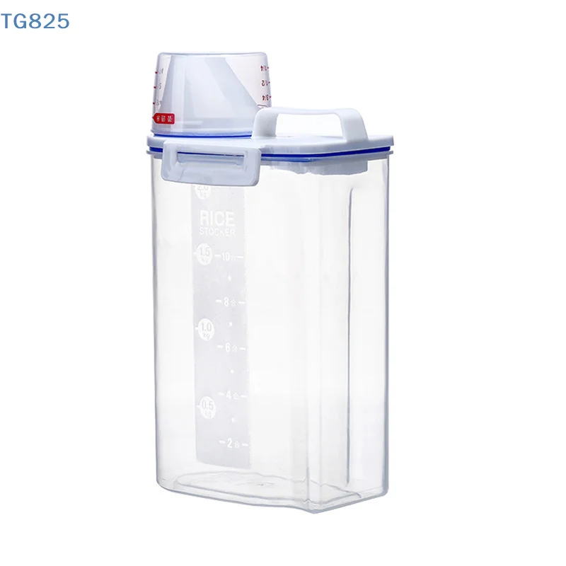 Seau de rangement en plastique pour nourriture pour chiens et chats, 1.5kg/2kg, avec tasse graduée, récipient hermétique résistant à l'humidité, accessoires pour animaux de compagnie