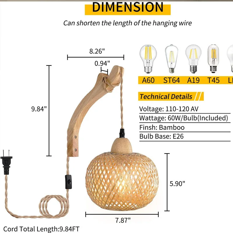 Bamboe Lantaarn Wandlamp Natuurlijke Rotan Rieten E27 Kroonluchters Handgeweven Bamboe Kamer Decor Lampenkappen Wandlampen