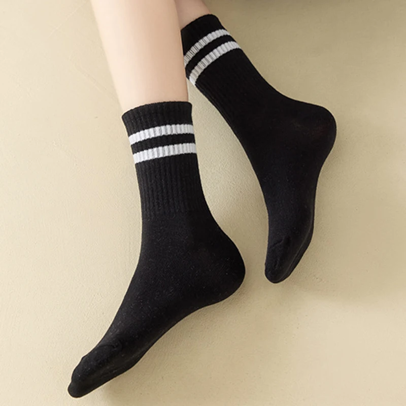 2 Pairs Cotton Socks Women Thick Warm Solid Color Autumn Winter Soft Middle Tube Socks Female Plus Velvet Japanese Sleep Sock